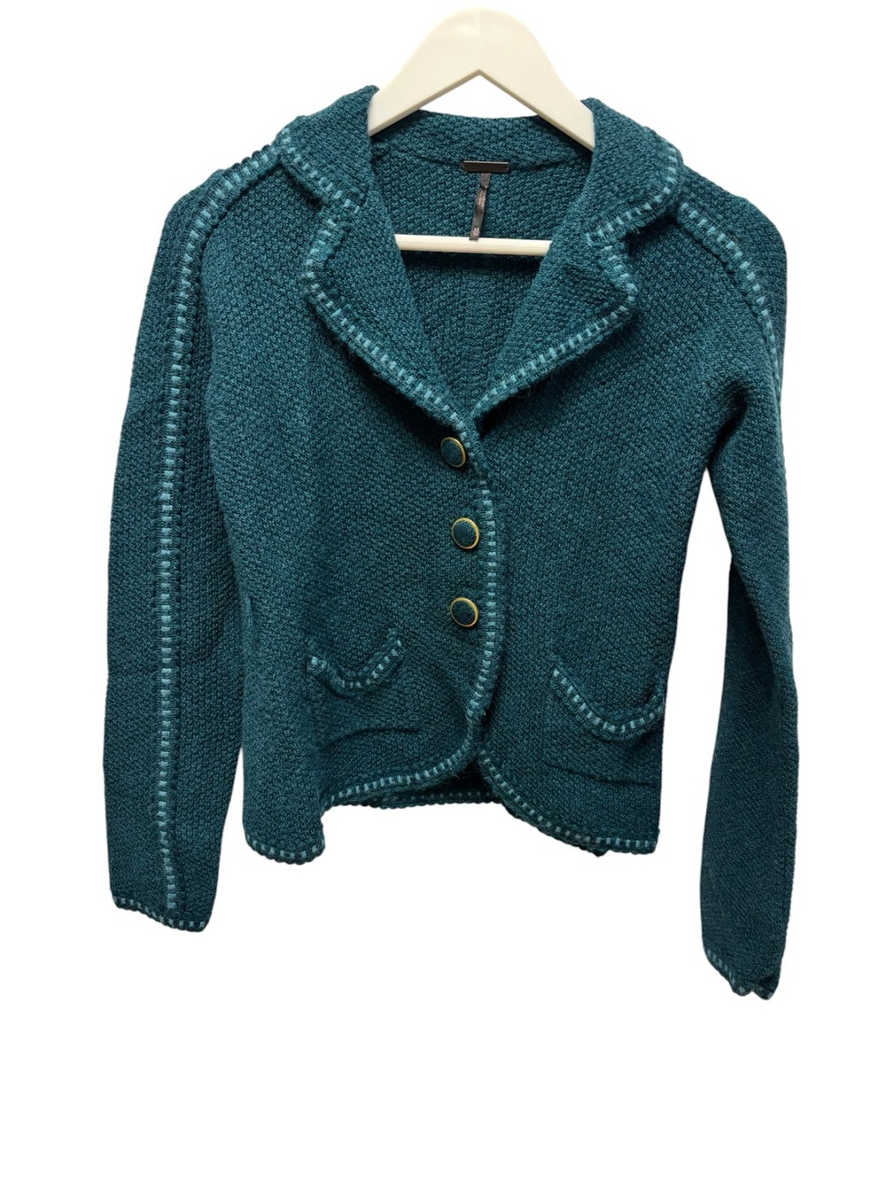 Sandra Angellozi Teal Wool Knit Blazer – Size S